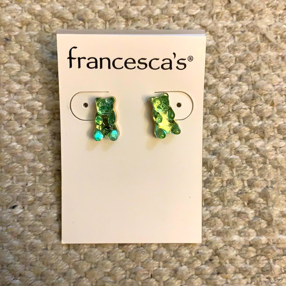 Francesca’s sea foam green gummy bear earrings